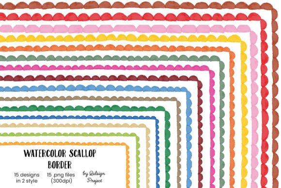 15 Watercolor Scallop Border: Soft Illustrations