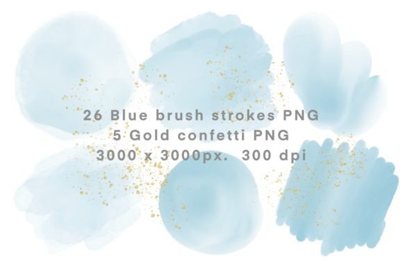 26 Blue Watercolor Brush Strokes Graphic: Illustrations