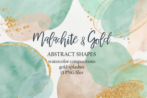 Abstract Watercolor Green Gold Shapes: Illustrations Review