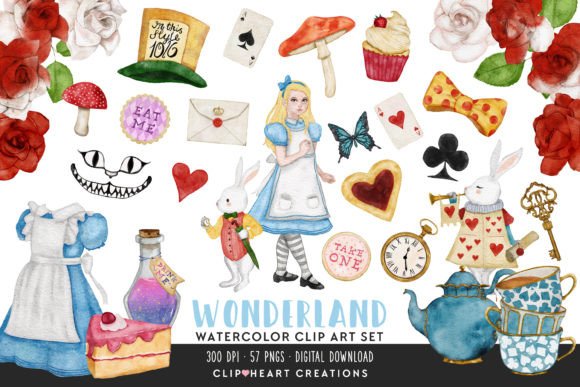 Alice in Wonderland Watercolour Clip Art for Illustrations