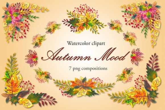 Autumn Leaves Watercolor Compositions: Freebies for Branding