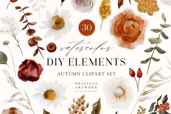 Autumn Watercolor Flower Clipart & Illustrations