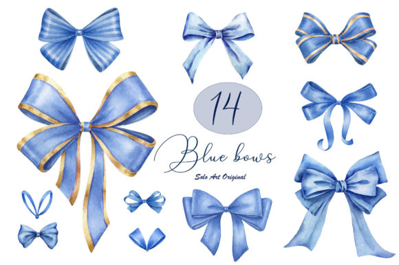 Blue Bow Clipart: Watercolor Illustrations for Blogs