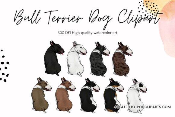 Bull Terrier Dog Clipart Pet Watercolor: Illustrations