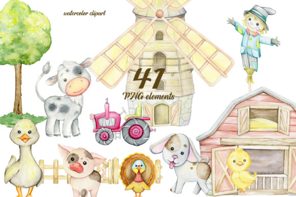 Farm Clipart: Watercolor Illustrations for Brands