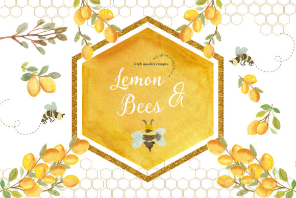 Lemon and Bees Watercolor Clipart: Fresh Illustrations