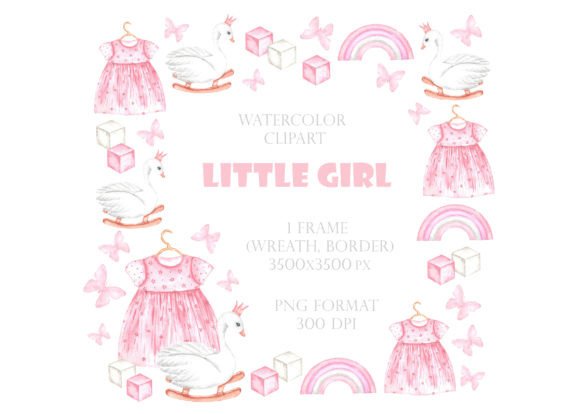 Little Girl Watercolor Frame: Top Illustrations