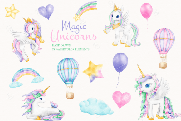 Magic Unicorns Watercolor Clipart: Whimsical Illustrations