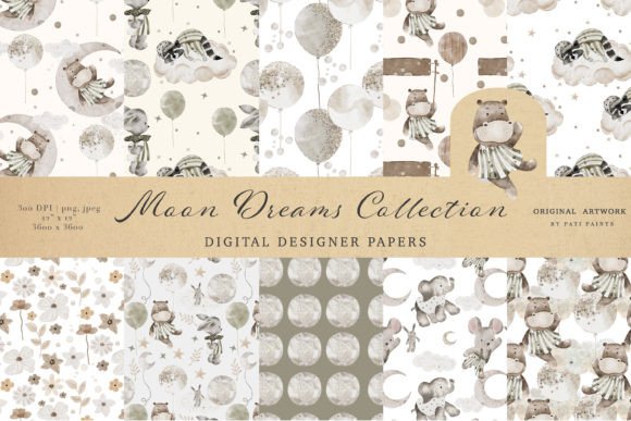 Moon Dreams Watercolor Patterns: Editorial Illustrations