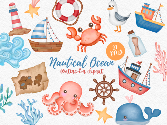 Nautical Ocean Elements Watercolor: Illustrations Review