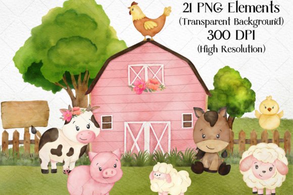 Review: Watercolor Pink Barn Farm Animals Design