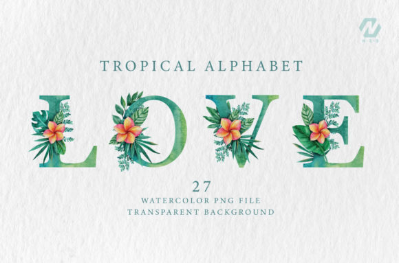 Tropical Leaves Alphabet Png Watercolor Illustrations Review
