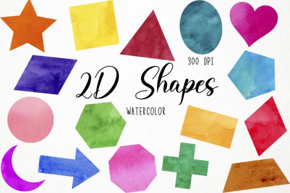 Watercolor 2D Shapes Clipart: Fresh Illustrations