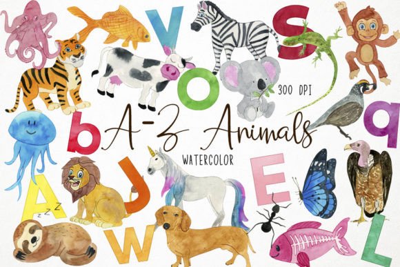 Watercolor Animal Alphabet Clipart, a-Z: Illustrations Review