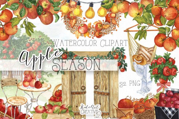 Watercolor Apple Season Clipart: Fresh Illustrations