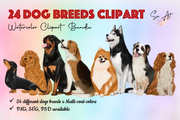Watercolor Dog Breeds Clipart: Top 24 Illustrations