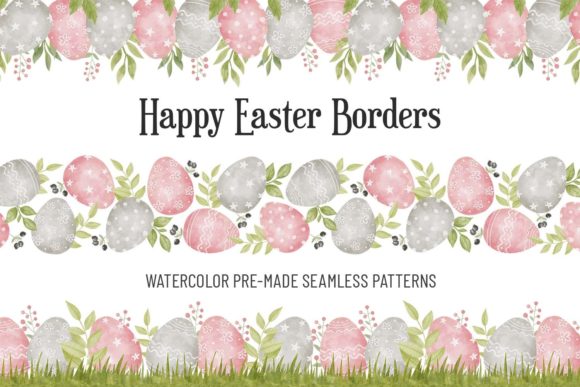 Watercolor Easter Seamless Border Set: Top Illustrations