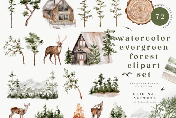 Watercolor Evergreen Forest Digital Set Review