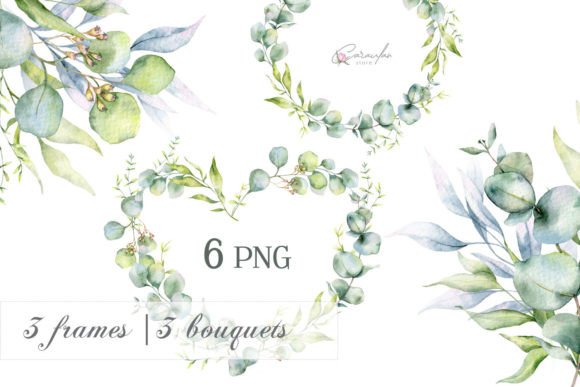 Watercolor Greenery Frames: Premium Illustrations