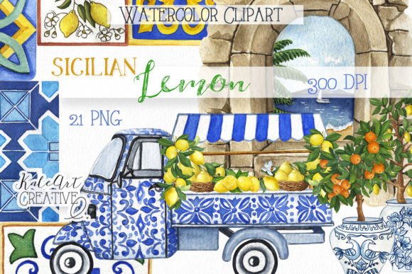 Watercolor Italian Lemon Decor Clipart: Vibrant Illustrations