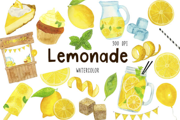 Watercolor Lemonade Clipart: Summertime Illustrations