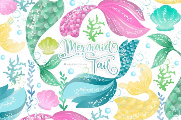 Watercolor Mermaid Tail Design for Illustrations