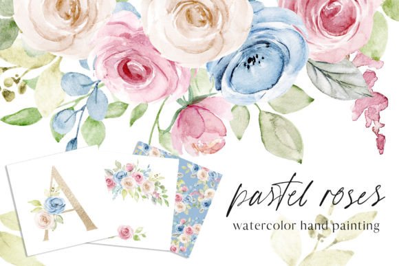 Watercolor Pastel Flowers Roses: Soft Illustrations
