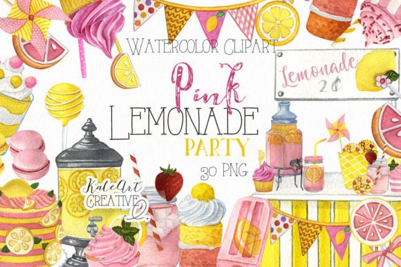 Watercolor Pink Lemonade Party Clipart & Illustrations Review