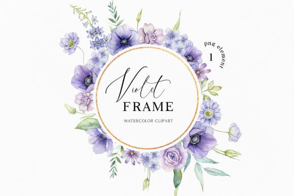 Watercolor Purple Floral Frame Clipart for Illustrations