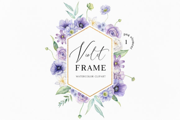 Watercolor Purple Violet Floral Frame Illustrations