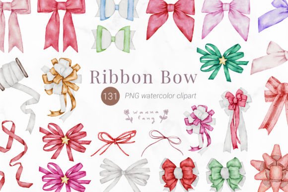 Watercolor Ribbon Bow Clipart: Premium Illustrations