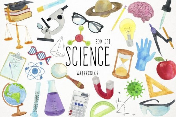 Watercolor Science Clipart: Lab Illustrations