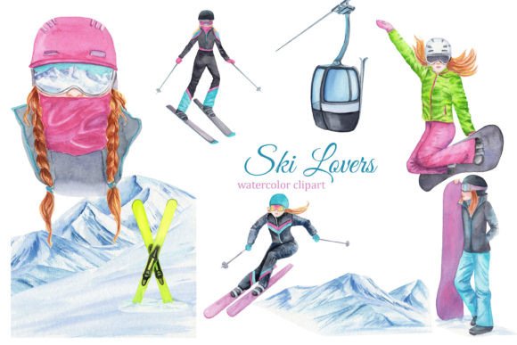 Watercolor Skiing and Snowboarding Illustrations Review
